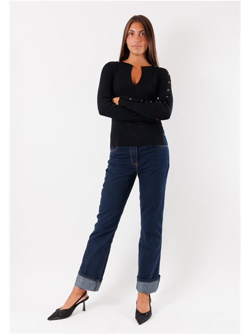 Ribbed sweater with metallic rings on the sleeves 8K0328K280 PATRIZIA PEPE | 8K0328K280K103